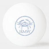 Coastal Blue and White Crab Monogram Pingpongballen (Achterkant)