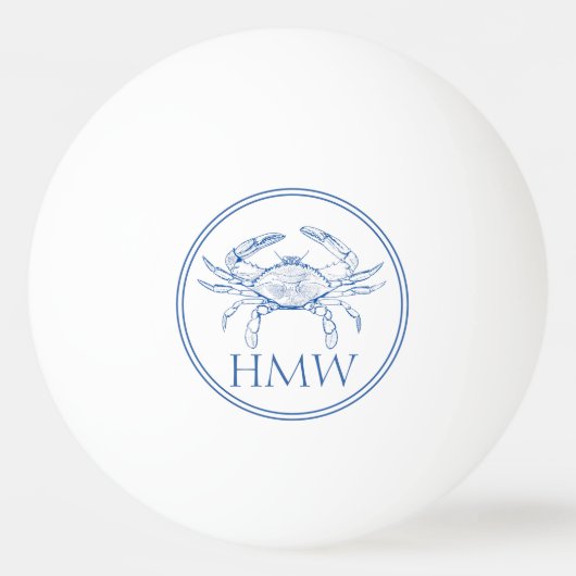 Coastal Blue and White Crab Monogram Pingpongballen (Achterkant)