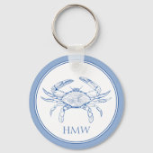 Coastal Blue and White Crab Monogram Sleutelhanger (Voorkant)