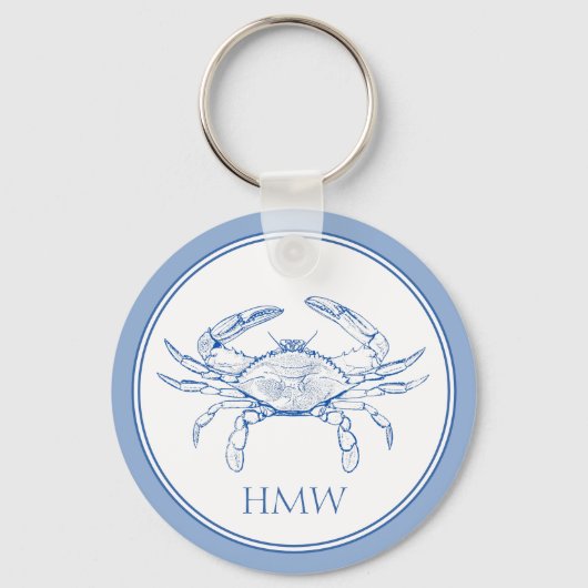 Coastal Blue and White Crab Monogram Sleutelhanger (Voorkant)