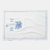 Coastal Blue and White Palmetto Palm Monogram Theedoek (Horizontaal)