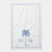 Coastal Blue and White Palmetto Palm Monogram Theedoek (Verticaal)