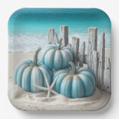 Coastal Blue Beach Pumpkins Papieren Bordje (Voorkant)