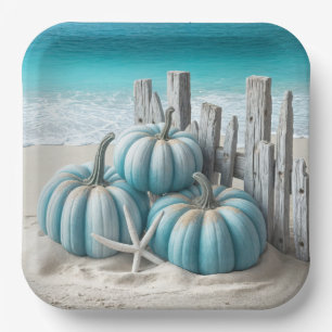 Coastal Blue Beach Pumpkins Papieren Bordje