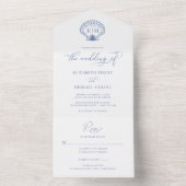 Coastal Blue Beach Shell Monogram Huwelijk All In One Uitnodiging (Binnen)
