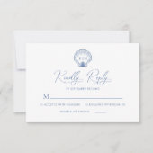 Coastal Blue Beach Shell Monogram Wedding RSVP Kaartje (Voorkant)