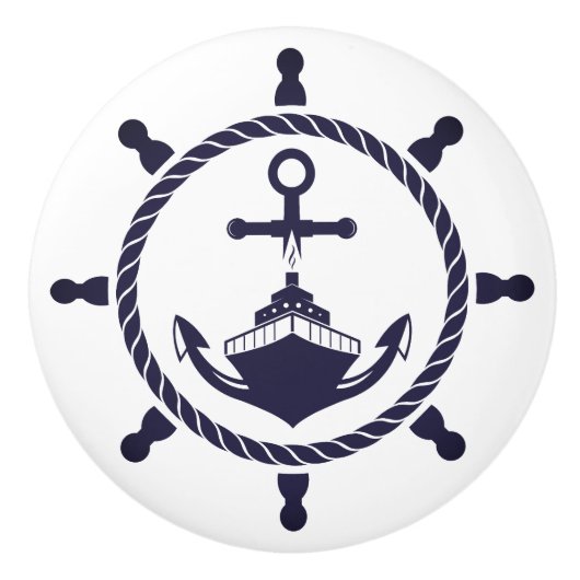 Coastal Blue Beach Yacht Boat Ship Helm Nautical Keramische Knop (Voorkant)