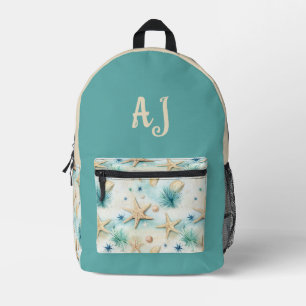 Coastal Blue & Beige Zeesterren gepersonaliseerd Bedrukte Rugzak