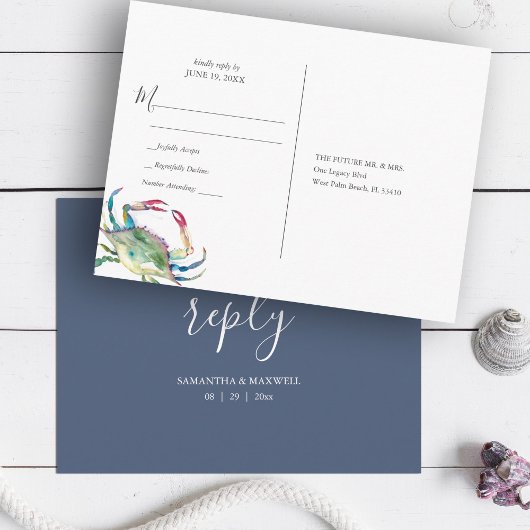 Coastal Blue Crab Waterverf RSVP Briefkaart