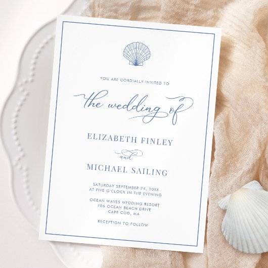 Coastal Blue Elegant Beach Wedding Invitation