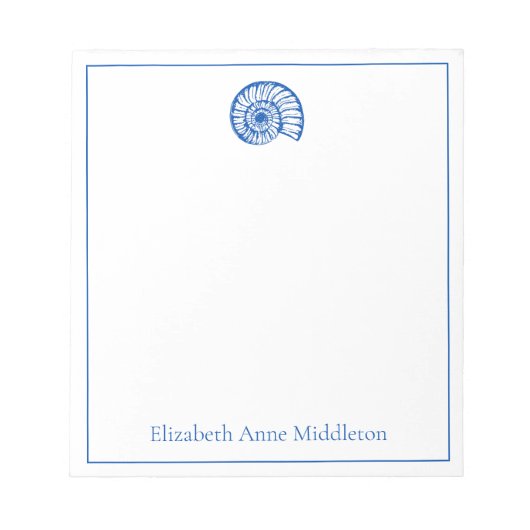 Coastal Blue en White Shell gepersonaliseerd Notitieblok (Voorkant)