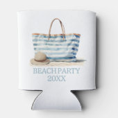 Coastal Blue en White Stripe Beach Tas Blikjeskoeler (Achterkant)