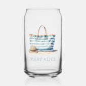 Coastal Blue en White Stripe Beach Tas Blikvorm Glas (Voorkant)
