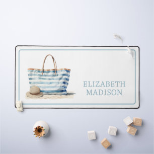 Coastal Blue en White Stripe Beach Tas Bureaumat