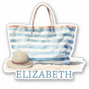 Coastal Blue en White Stripe Beach Tas Sticker