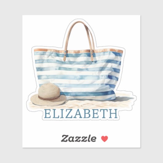 Coastal Blue en White Stripe Beach Tas Sticker (Vel)