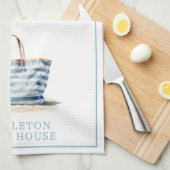 Coastal Blue en White Stripe Beach Tas Theedoek (Quarter Fold)