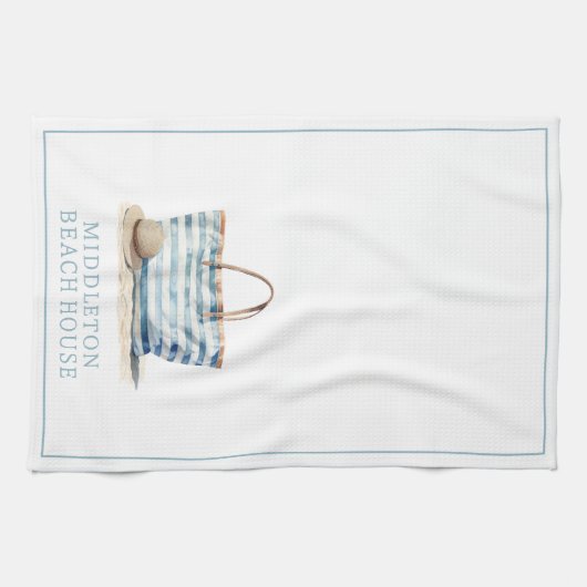 Coastal Blue en White Stripe Beach Tas Theedoek (Horizontaal)