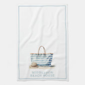 Coastal Blue en White Stripe Beach Tas Theedoek (Verticaal)