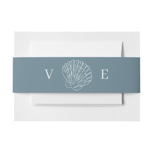 Coastal Blue Hand Drawn Seashell Monogram Wedding Uitnodigingen Wikkel (Voorkant Voorbeeld)