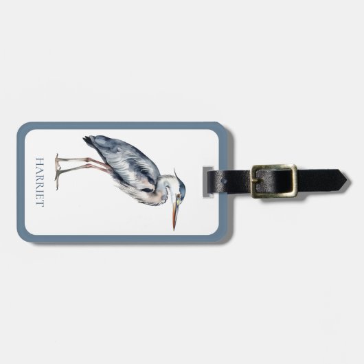Coastal Blue Heron Bird gepersonaliseerd Bagagelabel (Voorkant horizontaal)