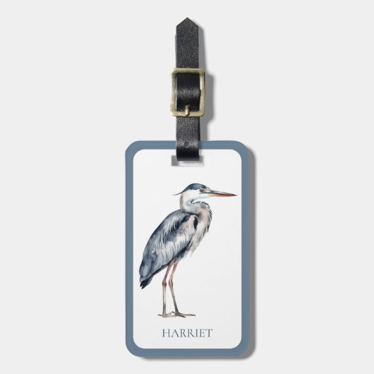 Coastal Blue Heron Bird gepersonaliseerd Bagagelabel (Voorkant verticaal)