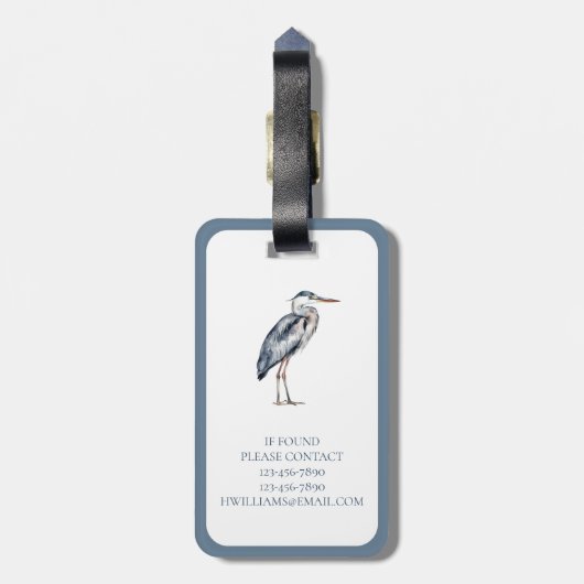 Coastal Blue Heron Bird gepersonaliseerd Bagagelabel (Achterkant verticaal)