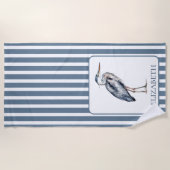 Coastal Blue Heron Bird Personalized Strandlaken (Voorkant)