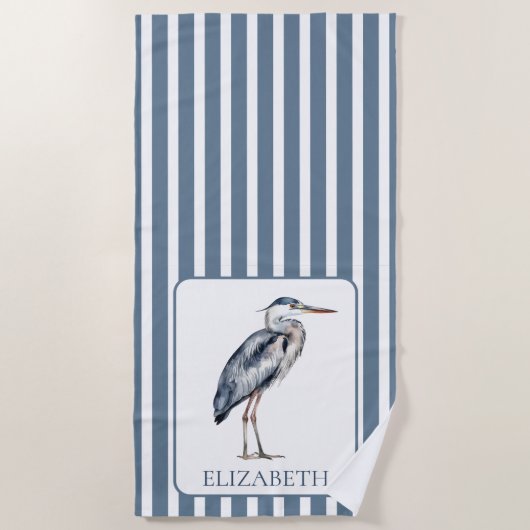 Coastal Blue Heron Bird Personalized Strandlaken (Voorkant)