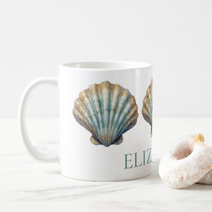 Coastal Blue Scallop Seashell gepersonaliseerd Koffiemok