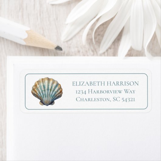 Coastal Blue Scallop Seashell Personalized Etiket (Insitu)