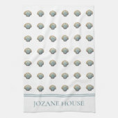 Coastal Blue Scallop Seashell Personalized Theedoek (Verticaal)