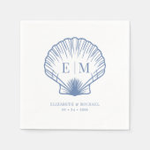 Coastal Blue Seashell Monogram Huwelijk Servet (Voorkant)