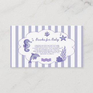 Coastal Blue Striped Books for Baby Shower Informatiekaartje