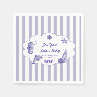 Coastal Blue Striped Sea You Soon Baby Shower Servet