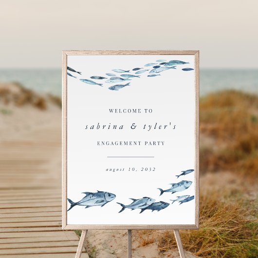 Coastal Blue Watercolor Fish Affiche de bienvenue