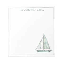 Coastal Blue Watercolor Sailboat Personalized Notitieblok