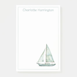 Coastal Blue Watercolor Sailboat Personalized Post-it® Notes