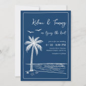 Coastal Blues Palm Tree Beach Wedding Kaart (Voorkant)