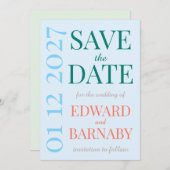 Coastal Breeze typography wedding Save The Date (Voorkant / Achterkant)