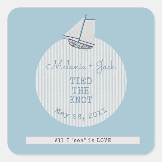 Coastal Bridal Shower Boat Stripe  Vierkante Sticker (Voorkant)
