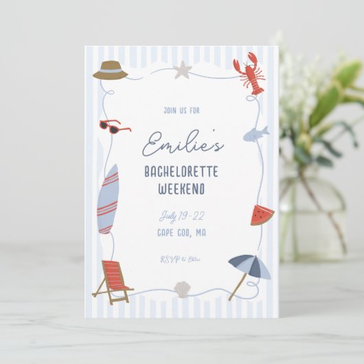 Coastal Cape Cod Bachelorette Itinerary Invite  Kaart (Staand voorkant)