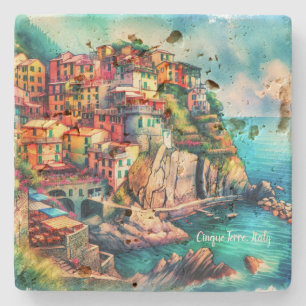 Coastal Charm Cinque Terre Italië Waterverf Stenen Onderzetter