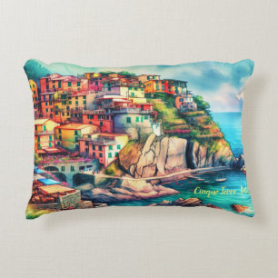 Coastal Charm Italië Cinque Terre Waterverf Accent Kussen