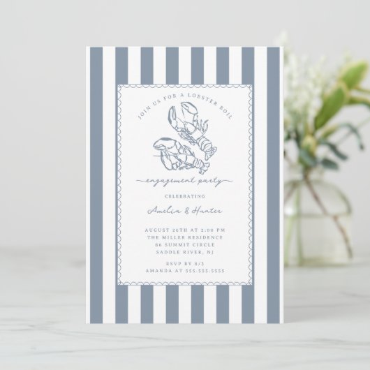 Coastal Charm Lobster Verloving Uitnodiging (Staand voorkant)