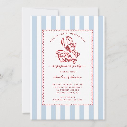 Coastal Charm Lobster Verloving Uitnodiging (Voorkant)