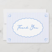 Coastal Chic Blauw & Witte Streep Shell Handgeschr Bedankkaart (Voorkant)