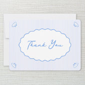 Coastal Chic Blauw & Witte Streep Shell Handgeschr Bedankkaart