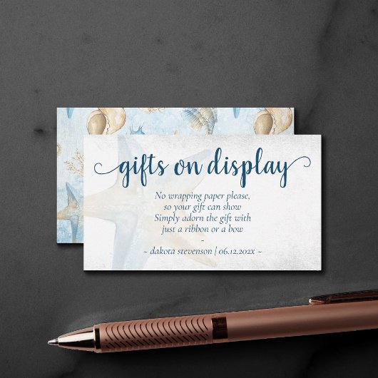 Coastal Chic | Blauwe goudstaartjes op beeldscherm Informatiekaartje