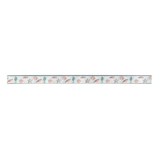 Coastal Chic | Blauwgroen en koraalrif pasteelpatr Lint (Voorkant)